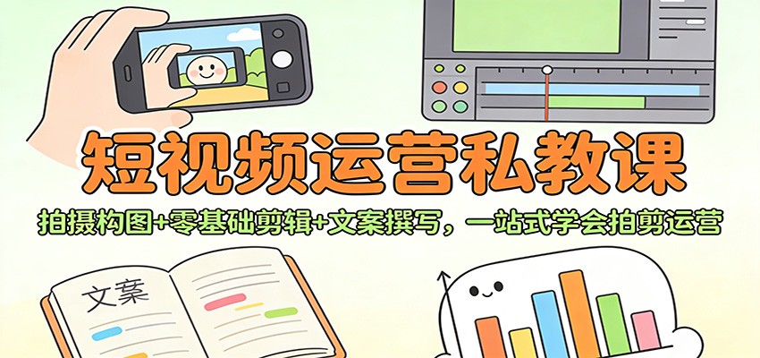 短视频运营私教课：拍摄构图+零基础剪辑 +文案撰写，一站式学会拍剪运营-资源宝库