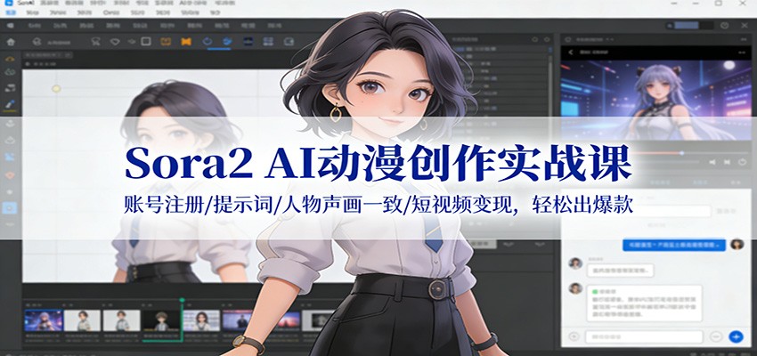 Sora2 AI动漫创作实战课：账号注册/提示词/人物声画一致/短视频变现，轻松出爆款-资源宝库