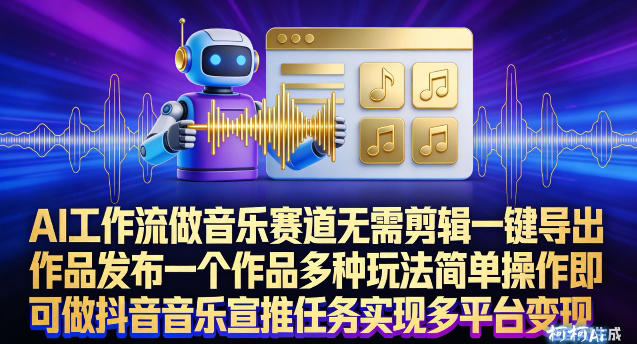 AI工作流做音乐赛道,无需剪辑,一键导出作品发布,一个作品多种玩法,简单操作即可做抖音音乐宣推任务