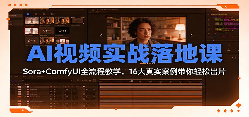 AI视频实战落地课：Sora+ComfyUI全流程教学，16大真实案例带你轻松出片-资源宝库