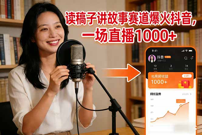 读稿子讲故事赛道爆火抖音，一场直播日入1000+-资源宝库
