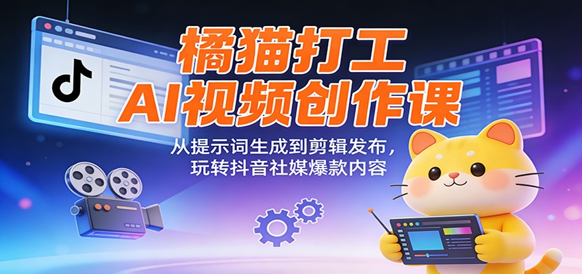 橘猫打工AI视频创作课：从提示词生成到剪辑发布，玩转抖音社媒爆款内容-资源宝库