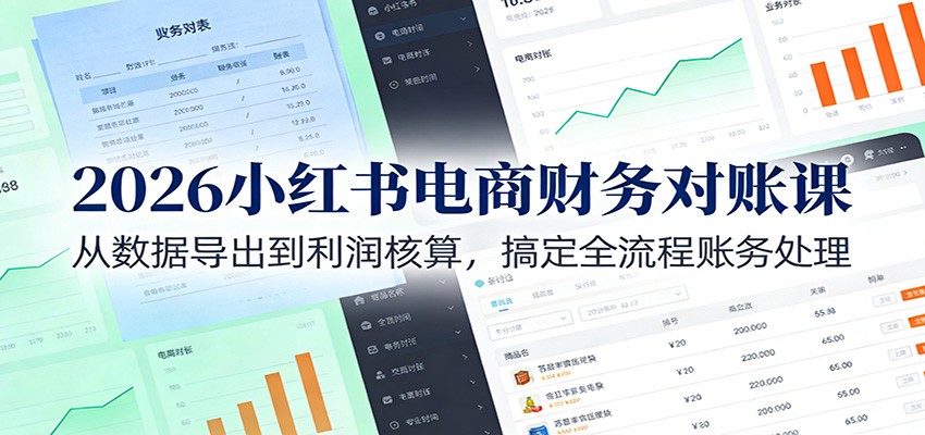 2026小红书电商财务对账课：从数据导出到利润核算，搞定全流程账务处理-资源宝库