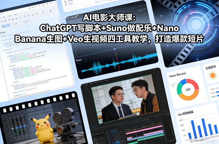AI电影大师课：ChatGPT写脚本+Suno做配乐+Nano Banana生图+Veo生视频，打造爆款短片-资源宝库