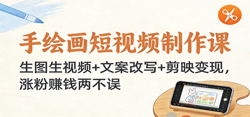 手绘画短视频制作课：生图生视频+文案改写+剪映变现，涨粉赚钱两不误-资源宝库