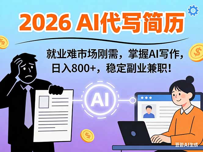 AI代写简历，超暴利，用万能模板月入1-3万实战教程，2026年市场刚需！-资源宝库