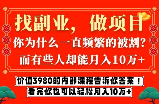 价值3980的网创内部课程，告诉你互联网创业月入10个W的秘密【揭秘】-资源宝库