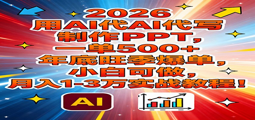 2026用AI代写制作PPT，一单500+，年底旺季爆单，小白可做，月入1-3万实战教程-资源宝库