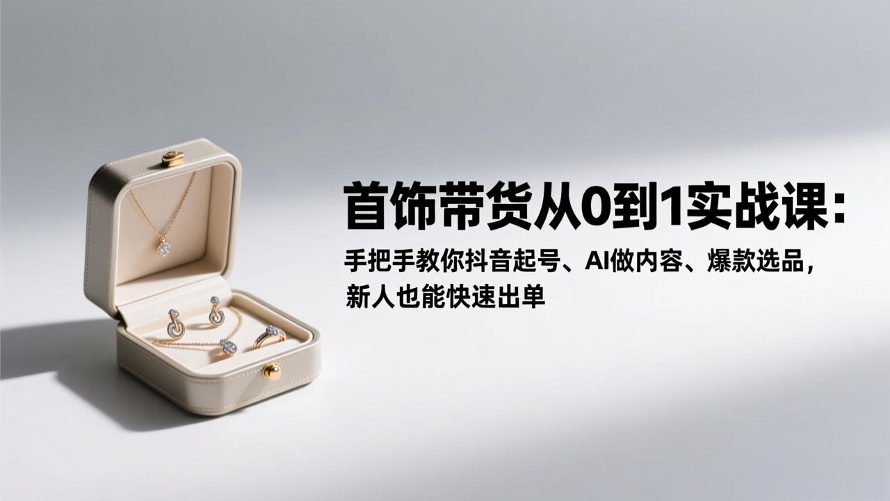 首饰带货从0到1实战课：手把手教你抖音起号、AI做内容、爆款选品，新人也能快速出单-资源宝库