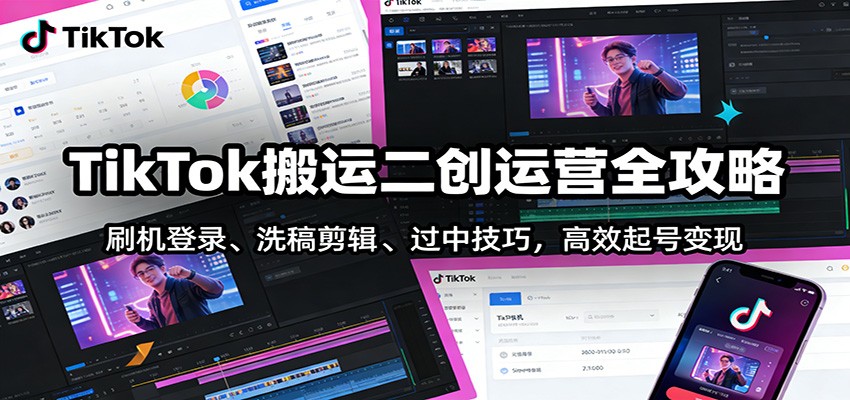 TikTok搬运二创运营全攻略：刷机登录、洗稿剪辑 、过中技巧，高效起号变现-资源宝库