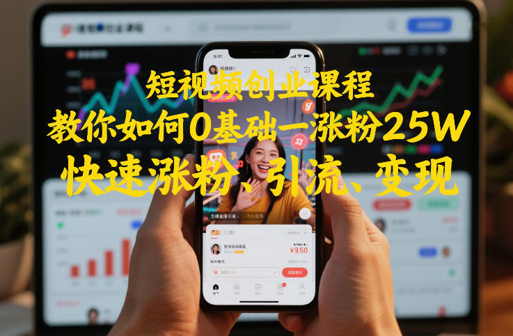 短视频创业课程，教你如何0基础一天涨粉25W，快速涨粉、引流、变现-资源宝库