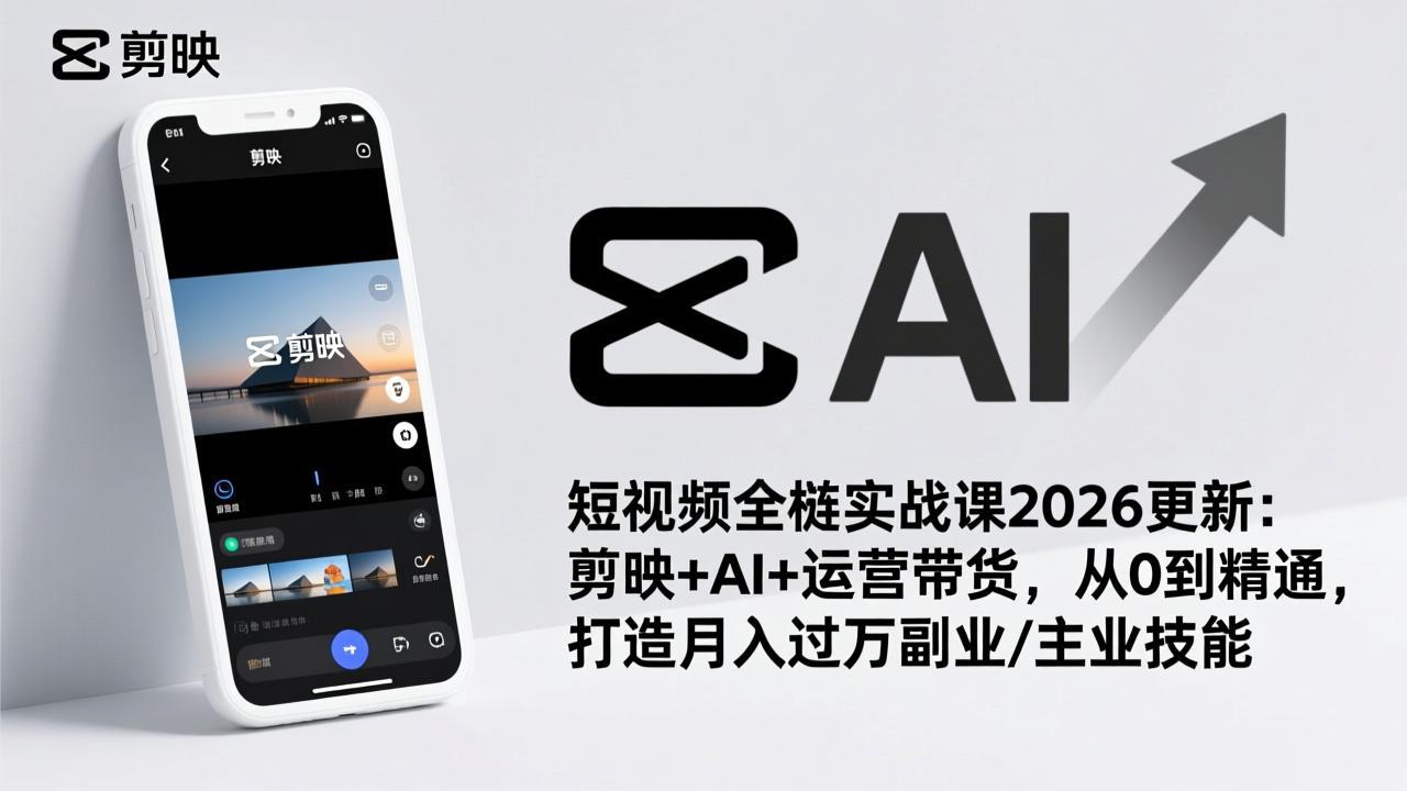 短视频全栈实战课2026更新：剪映+AI+运营带货，从0到精通，打造月入过万副业/主业技能-资源宝库