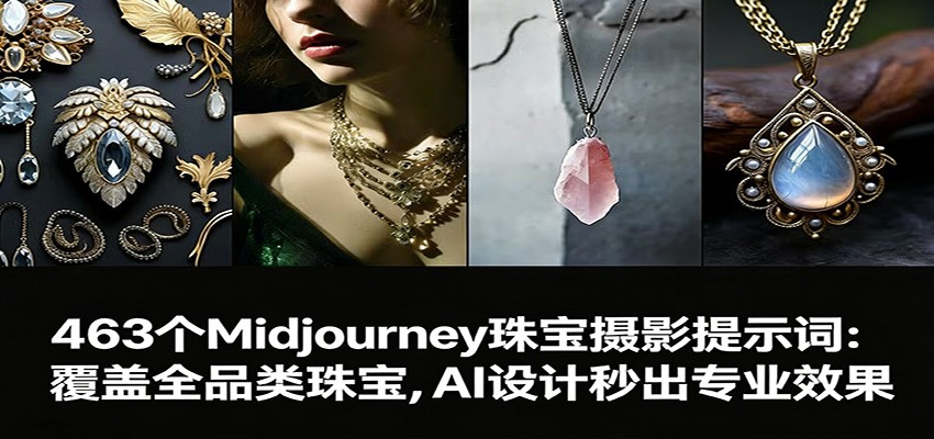 463个Midjourney珠宝摄影提示词：覆盖全品类珠宝，AI设计秒出专业效果-资源宝库