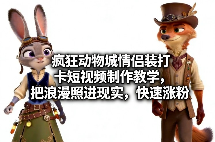 疯狂动物城情侣装打卡短视频制作教学，把浪漫照进现实，快速涨粉-资源宝库
