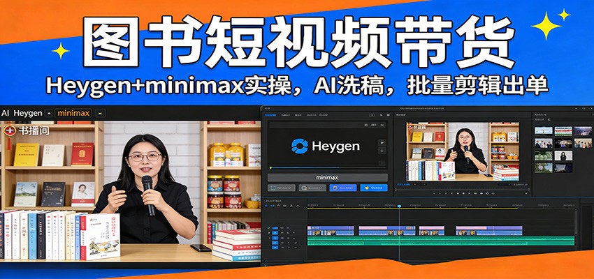 图书短视频带货：Heygen+minimax实操，AI洗稿 ，批量剪辑出单-资源宝库