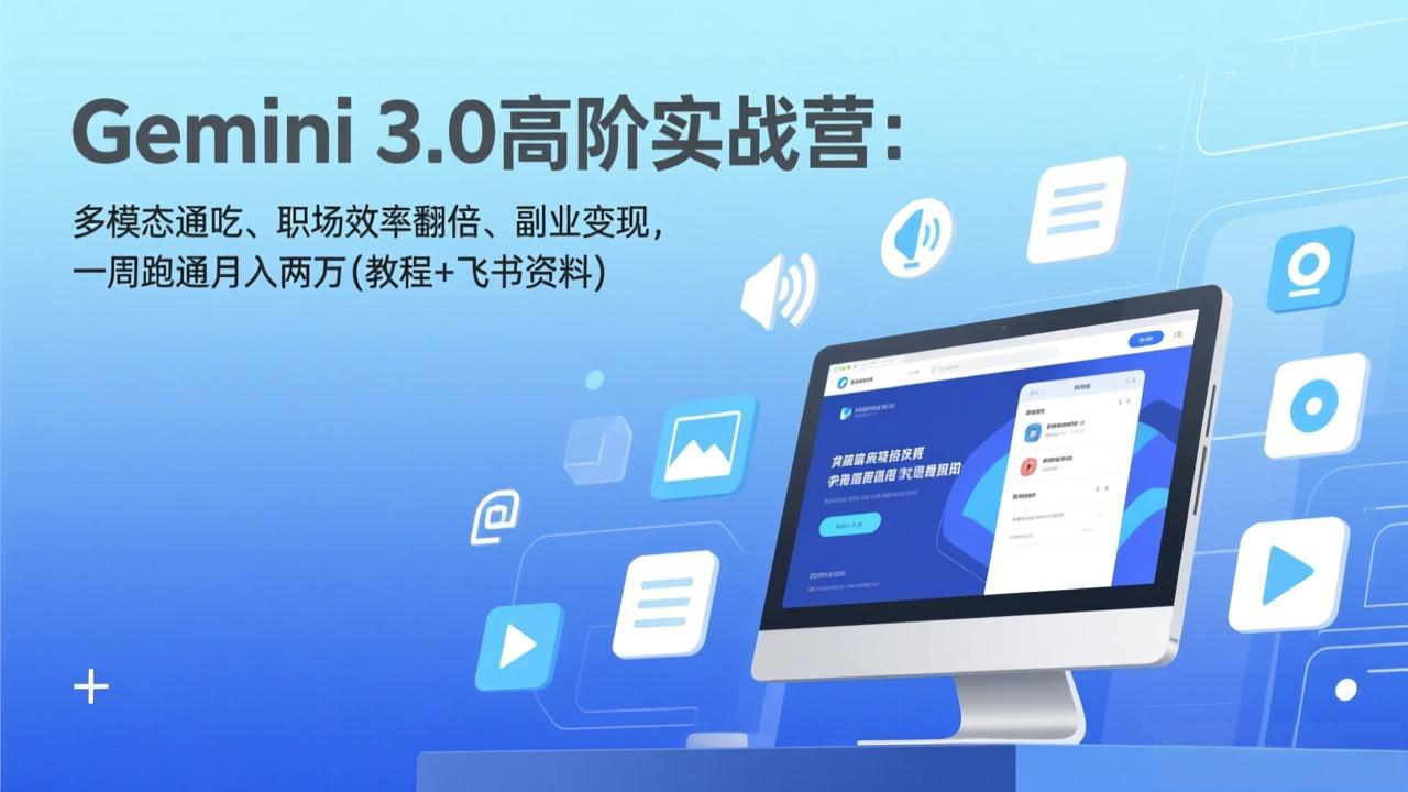 Gemini 3.0高阶实战营：多模态通吃、职场效率翻倍、副业变现，一周跑通月入两万(教程+飞书资料-资源宝库