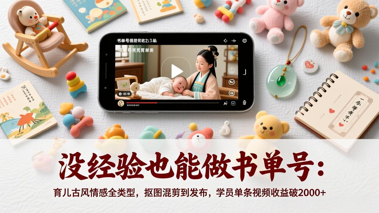 没经验也能做书单号:育儿古风情感全类型,抠图混剪到发布,学员单条视频收益破2000+-资源宝库