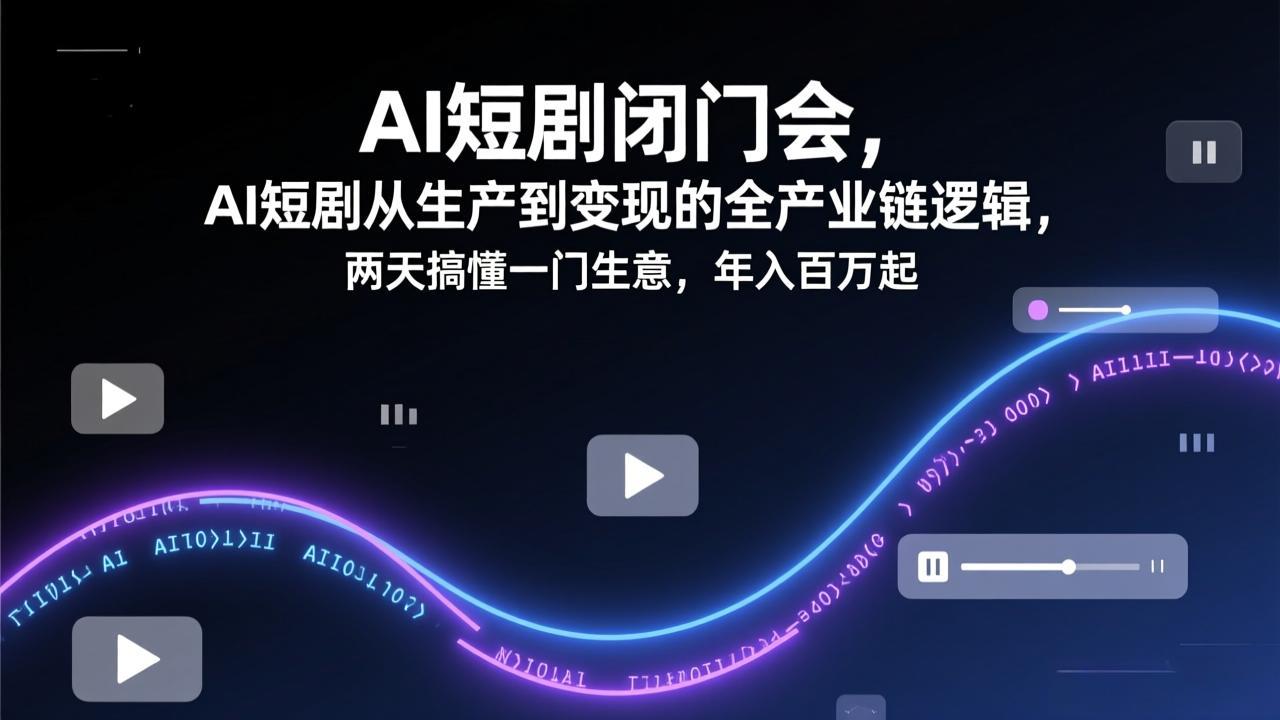 AI短剧闭门会，AI短剧从生产到变现的全产业链逻辑，两天搞懂一门生意，年入百万起-资源宝库