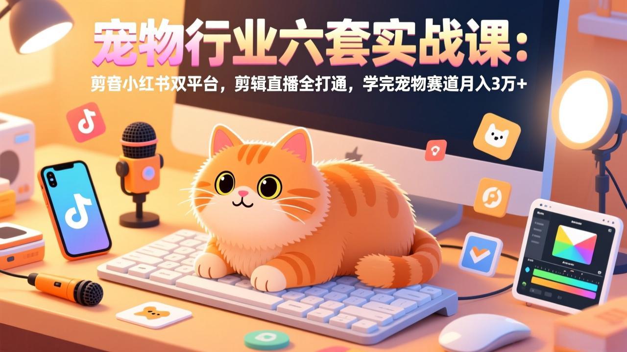 宠物行业六套实战课：抖音小红书双平台，剪辑直播全打通，学完宠物赛道月入3万+-资源宝库