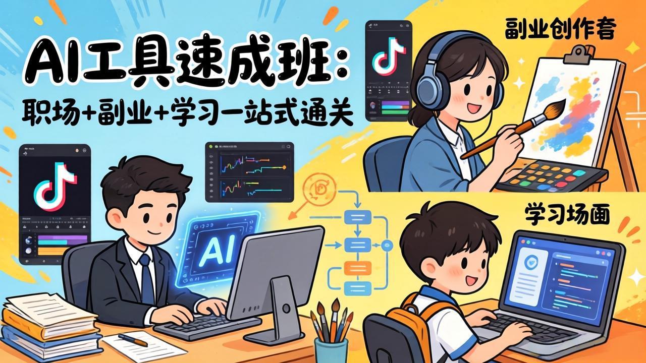 AI工具速成班：职场+副业+学习一站式通关，20+爆款类型+剪映技巧+抖音算法，0基础快速上手-资源宝库