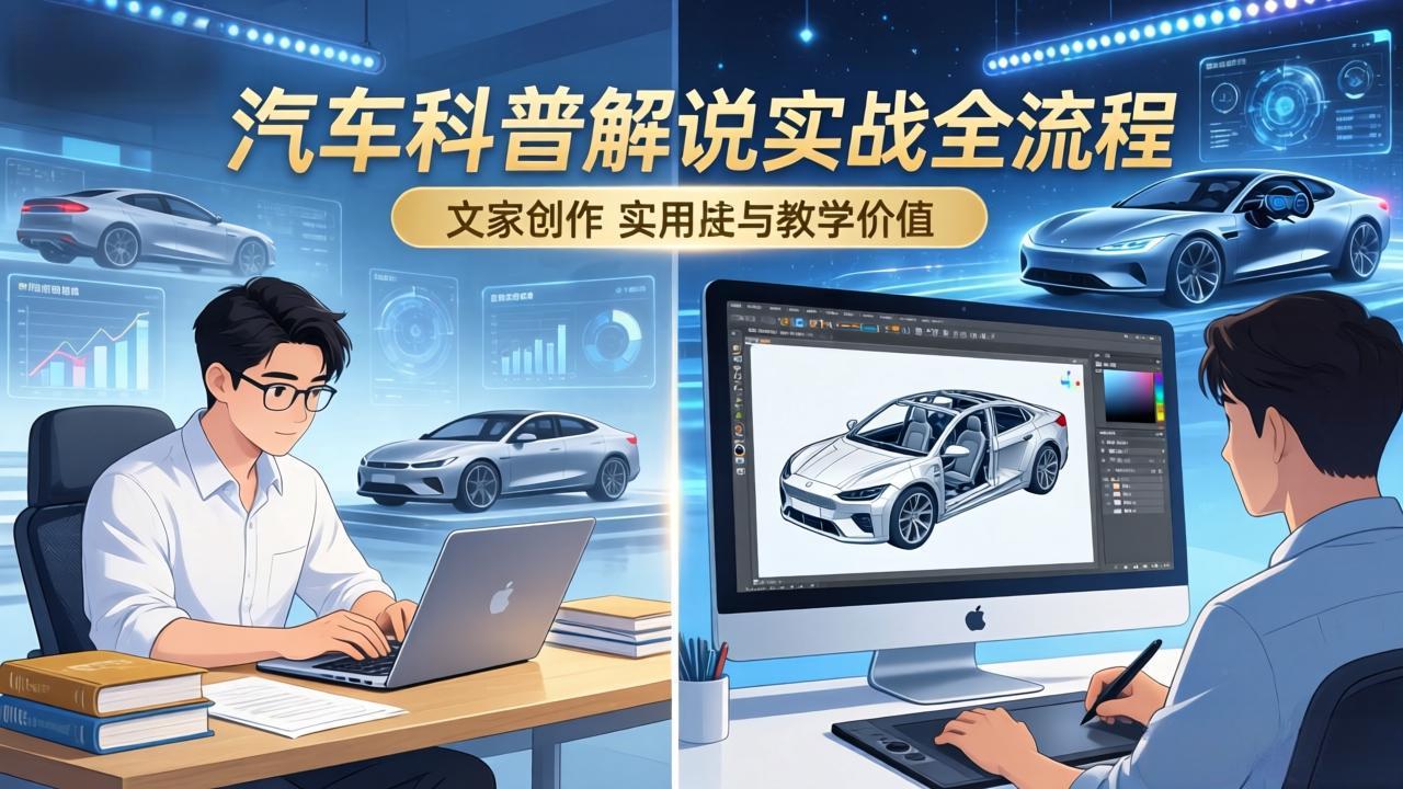 抖音汽车科普解说实战：文案+动画+画面处理+去水印全流程，打造专业汽车科普视频-资源宝库