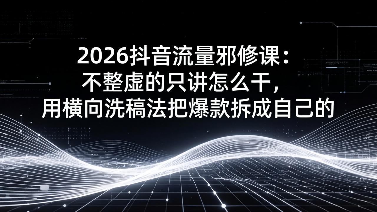 2026抖音流量邪修课：不整虚的只讲怎么干，用横向洗稿法把爆款拆成自己的-资源宝库