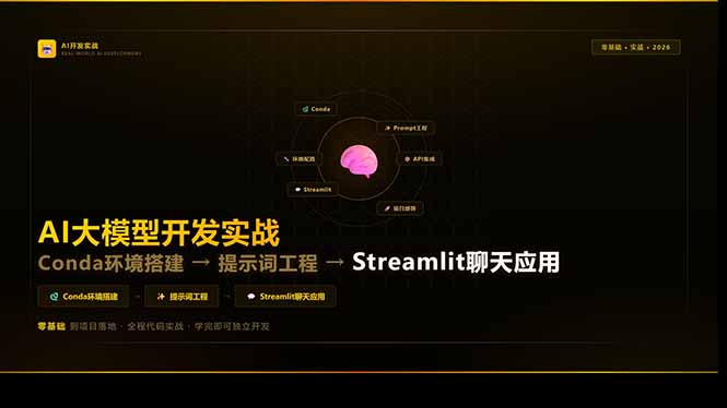 AI大模型开发实战：Conda环境搭建→提示词工程→Streamlit聊天应用，零基础到项目落地-资源宝库