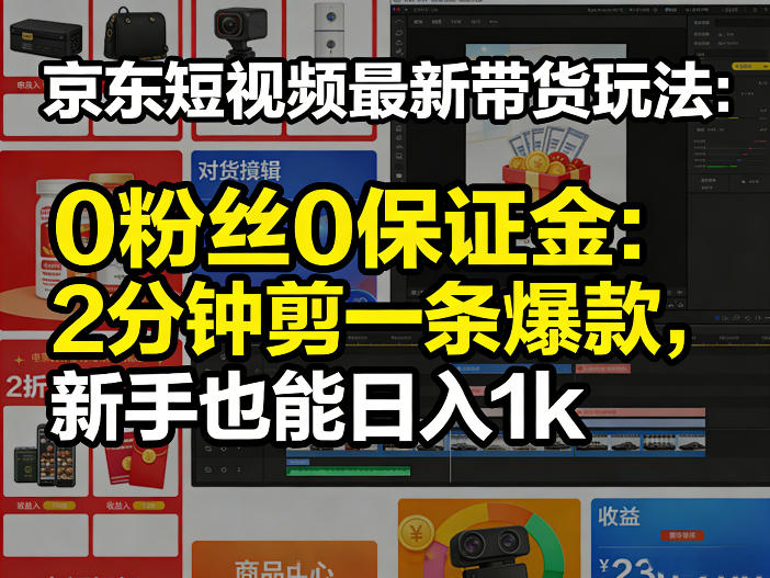 京东短视频最新带货玩法，0粉丝0保证金，2分钟剪一条爆款，新手也能日入1k+【揭秘】-资源宝库