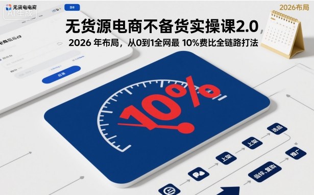 无货源电商不备货实操课2.0，2026年布局，从0到1全网最低10%费比全链路打法【更新26年3月】-资源宝库
