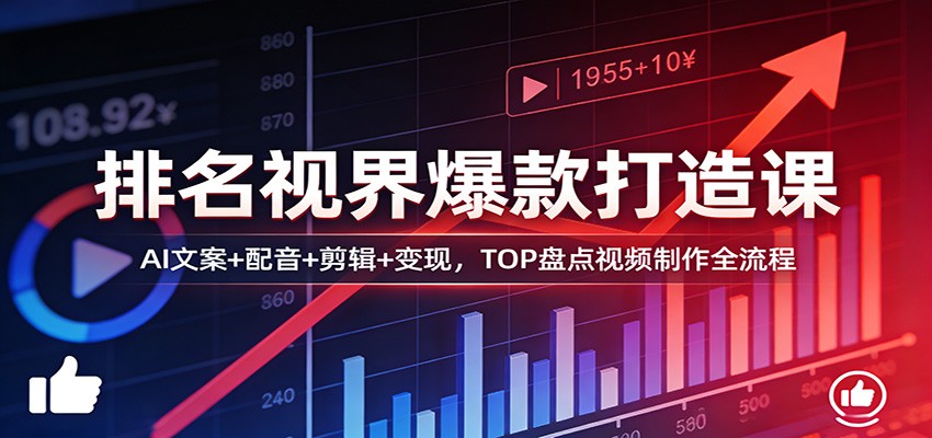 排名视界爆款打造课：AI文案+配音+剪辑+变现，TOP盘点视频制作全流程-资源宝库