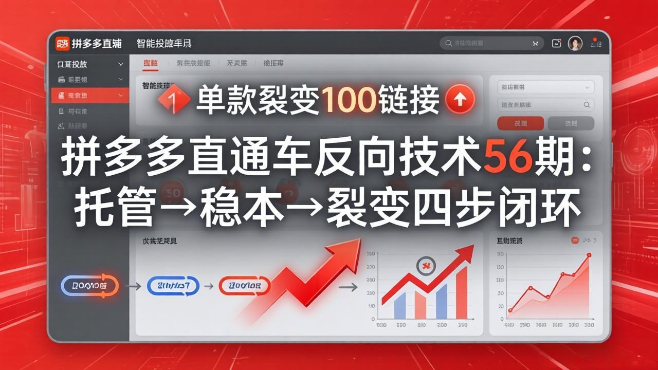 拼多多直通车反向技术56期：托管→稳本→裂变四步闭环，单款裂变100链接抢占核心流量-资源宝库