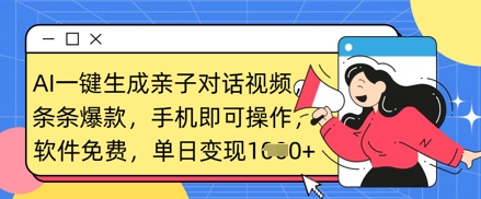 AI一键生成亲子对话视频，条条爆款，一部手机即可操作，单日变现数张-资源宝库