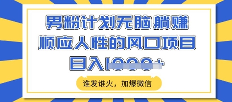 男粉计划无脑躺Z，顺应人性的风口项目，谁发谁火，加爆微信，日入多张【揭秘】-资源宝库