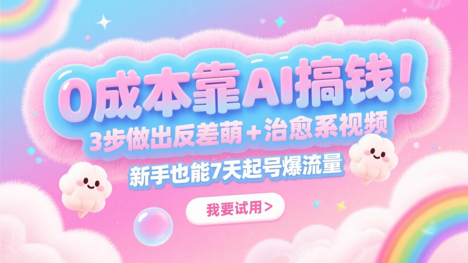 0成本靠AI搞钱！3步做出反差萌+治愈系视频，新手也能7天起号爆流量，月入5位数-资源宝库