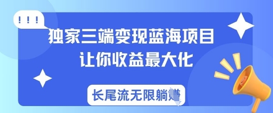 独家三端变现蓝海项目，让你收益最大化，长尾流无限躺挣-资源宝库