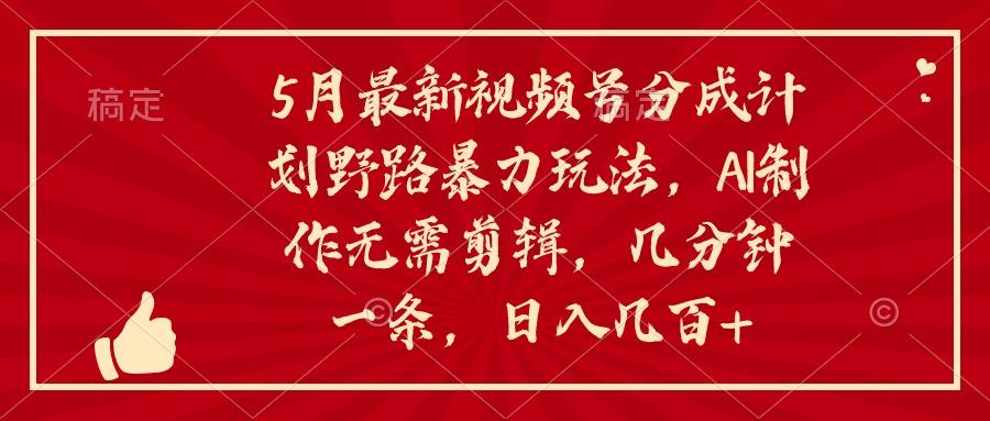 5月最新视频号分成计划野路暴力玩法，ai制作，无需剪辑。几分钟一条，…-资源宝库