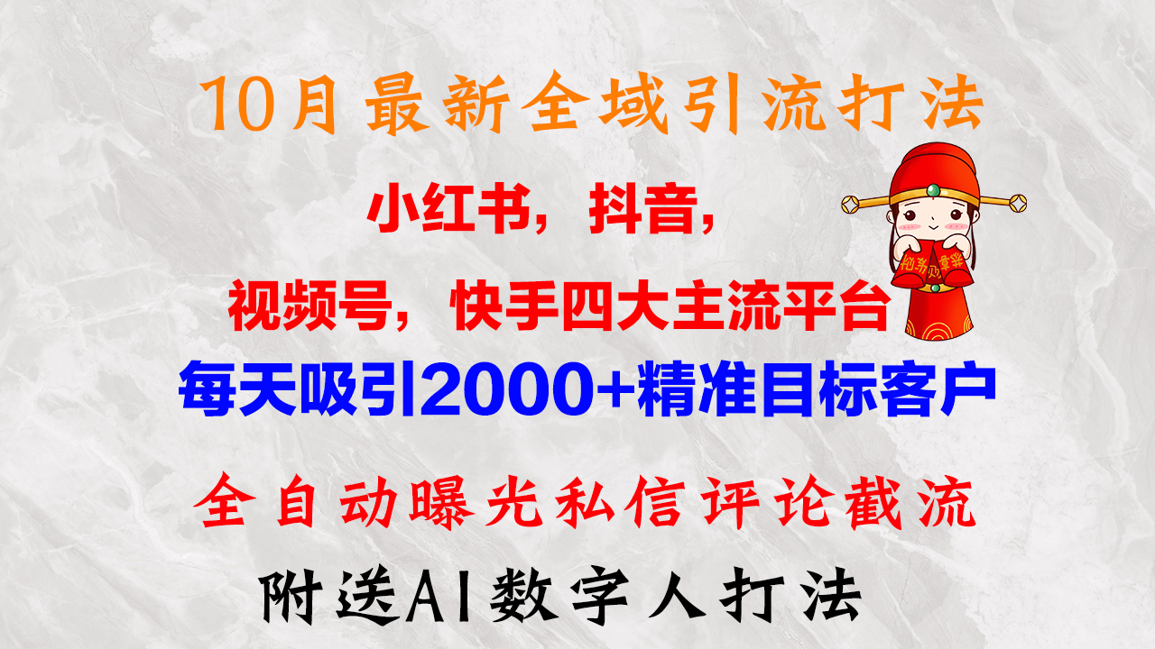 10月最新小红书，抖音，视频号，快手四大平台全域引流，，每天吸引2000…-资源宝库