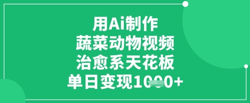 用Ai制作蔬菜动物视频，治愈系天花板，单日变现1k-资源宝库