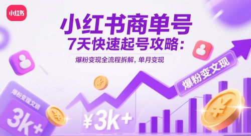 小红书商单号7天快速起号攻略：爆粉变现全流程拆解，单月变现3k+-资源宝库