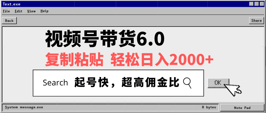 视频号带货6.0，轻松日入2000+，起号快，复制粘贴即可，超高佣金比-资源宝库
