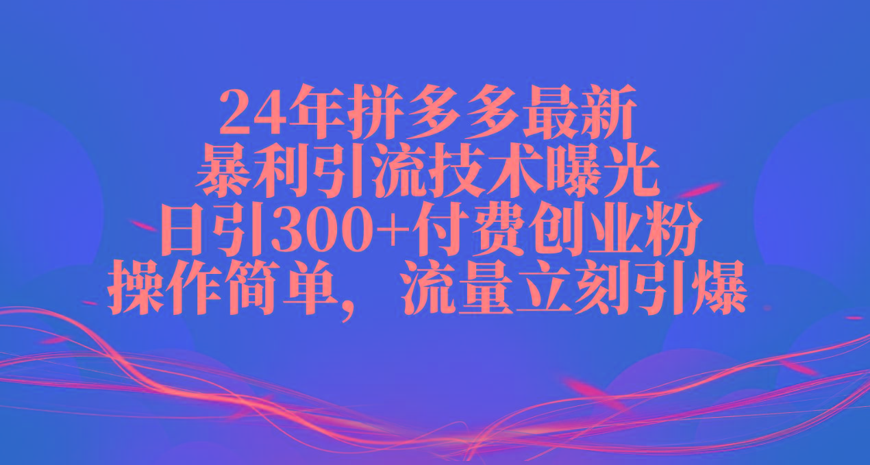 24年拼多多最新暴利引流技术曝光，日引300+付费创业粉，操作简单，流量…-资源宝库