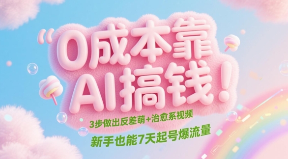 0成本靠AI搞钱！3步做出反差萌+治愈系视频，新手也能7天起号爆流量-资源宝库