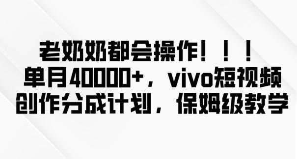 老奶奶都会操作，新平台无脑操作，单月40000+，vivo短视频创作分成计划【揭秘】-资源宝库