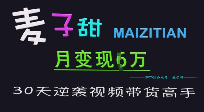 麦子甜30天逆袭视频带货高手，单月变现6W加特训营-资源宝库