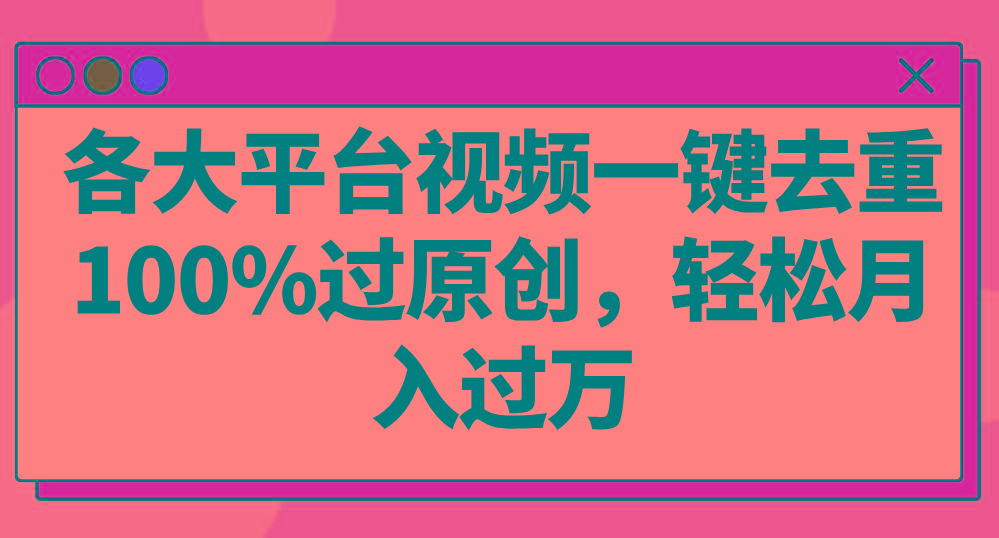 各大平台视频一键去重,100%过原创,轻松月入过万!-资源宝库