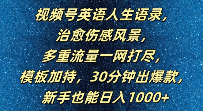 视频号英语人生语录，多重流量一网打尽，模板加持，30分钟出爆款，新手也能日入1000+【揭秘】-资源宝库