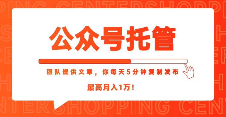 【公众号托管 】我提供文章，你每天５分钟复制发布，最高月入1W-资源宝库