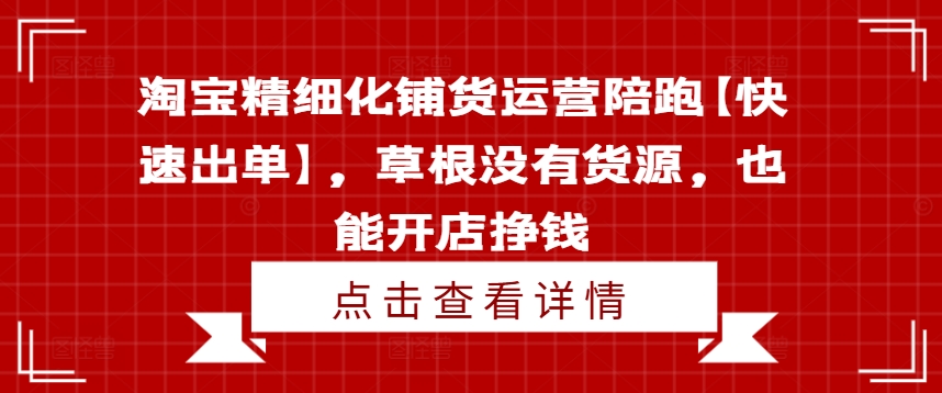 淘宝精细化铺货运营陪跑【快速出单】，草根没有货源，也能开店挣钱-资源宝库