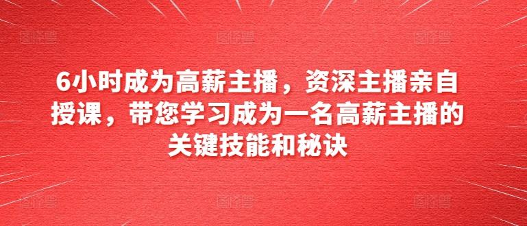 6小时成为高薪主播,资深主播亲自授课,带您学习成为一名高薪主播的关键技能和秘诀