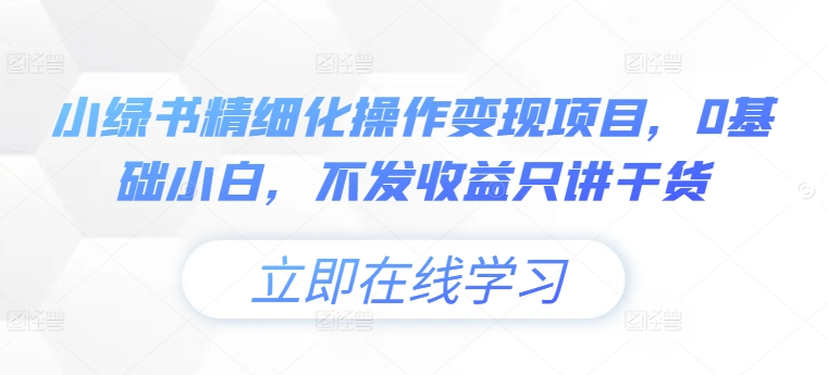 小绿书精细化操作变现项目，0基础小白，不发收益只讲干货-资源宝库